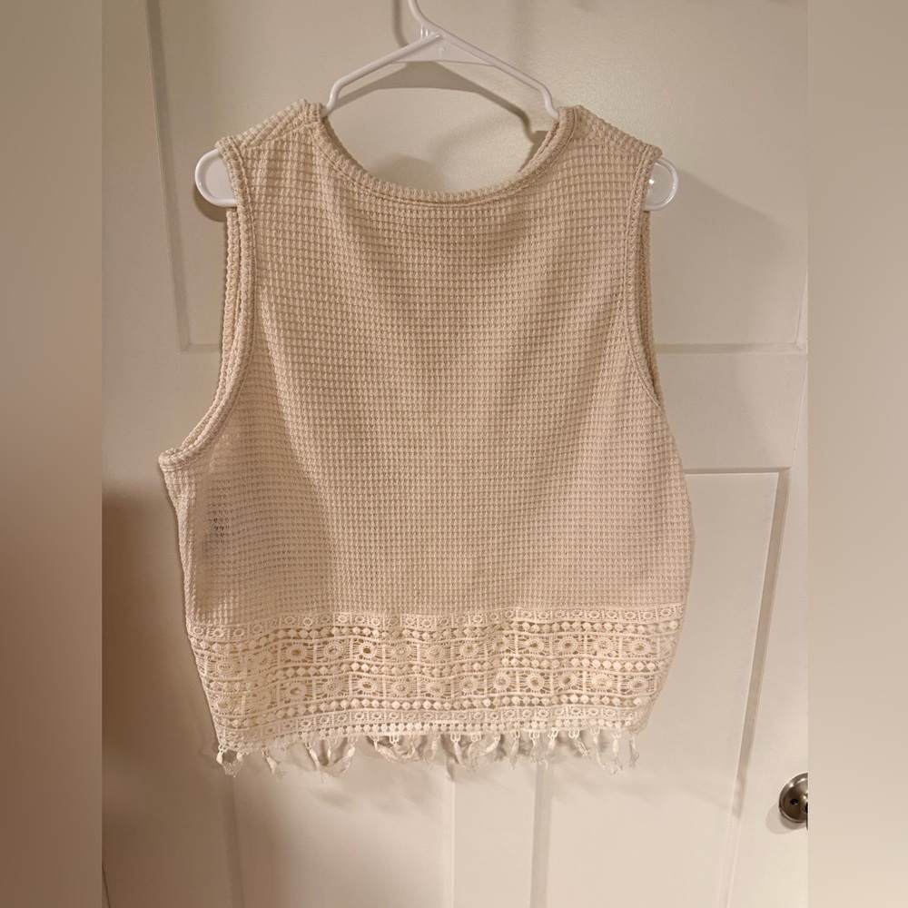 SHEIN Cream Crochet Trim Tank Top